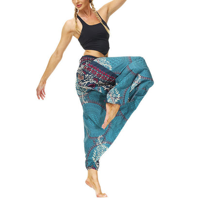 Mythstone Boho Loose Geometric Floral Vine Pattern Harem Trousers Women's Yoga Pants