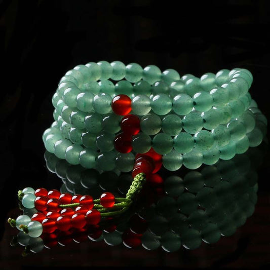 Mythstone 108 Beads Green Aventurine Red Agate Luck Mala Bracelet