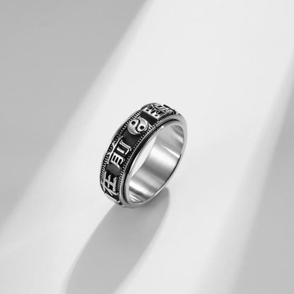 Mythstone Letter Words Balance Calm Titanium Steel Rotatable Ring