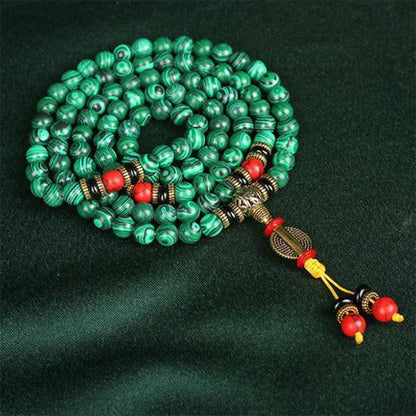 Mythstone Tibetan 108 Mala Green Copper Ore Beads Bracelet Necklace