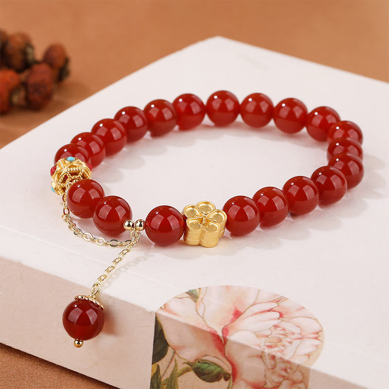 Mythstone Natural Red Agate White Agate Peach Blossom Self-acceptance Bracelet