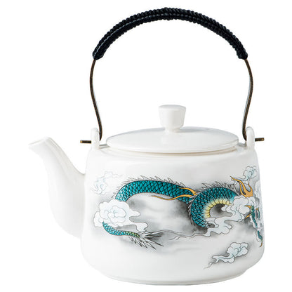 Mythstone Vintage Dragon Mountain Fisherman Landscape White Porcelain Ceramic Kung Fu Teapot