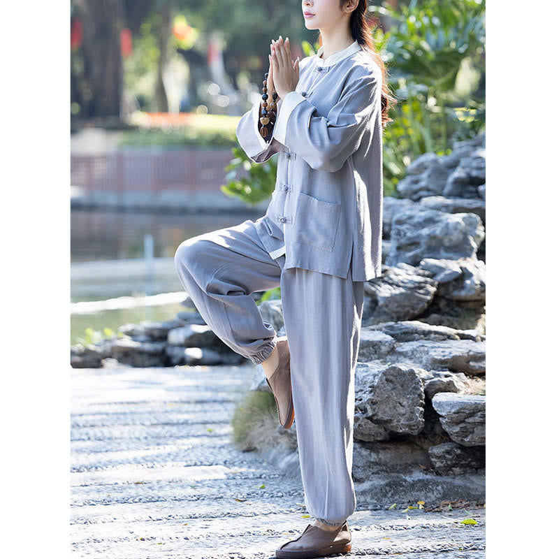 Mythstone Frog-Button Meditation Prayer Spiritual Zen Practice Tai Chi Uniform Clothing Women's Set