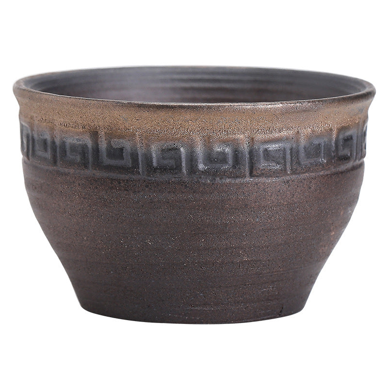 Mythstone Simple Brown Striped Texture Ceramic Teacup Kung Fu Tea Cup Bowl