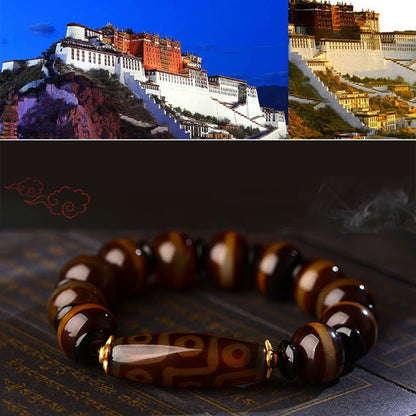 MythStone Tibetan Natural Nine-Eye Dzi Bead Agate Wealth Blessings Bracelet