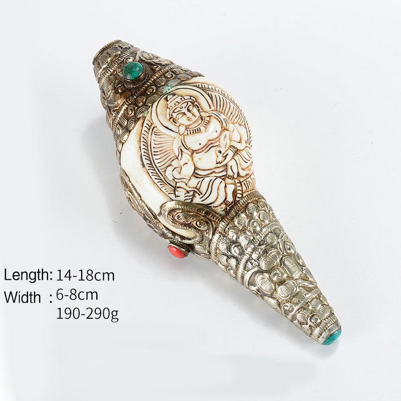 Mythstone Tibetan Handmade Engraved Shankha Buddha Conch Shell Wealth Positive Decoration