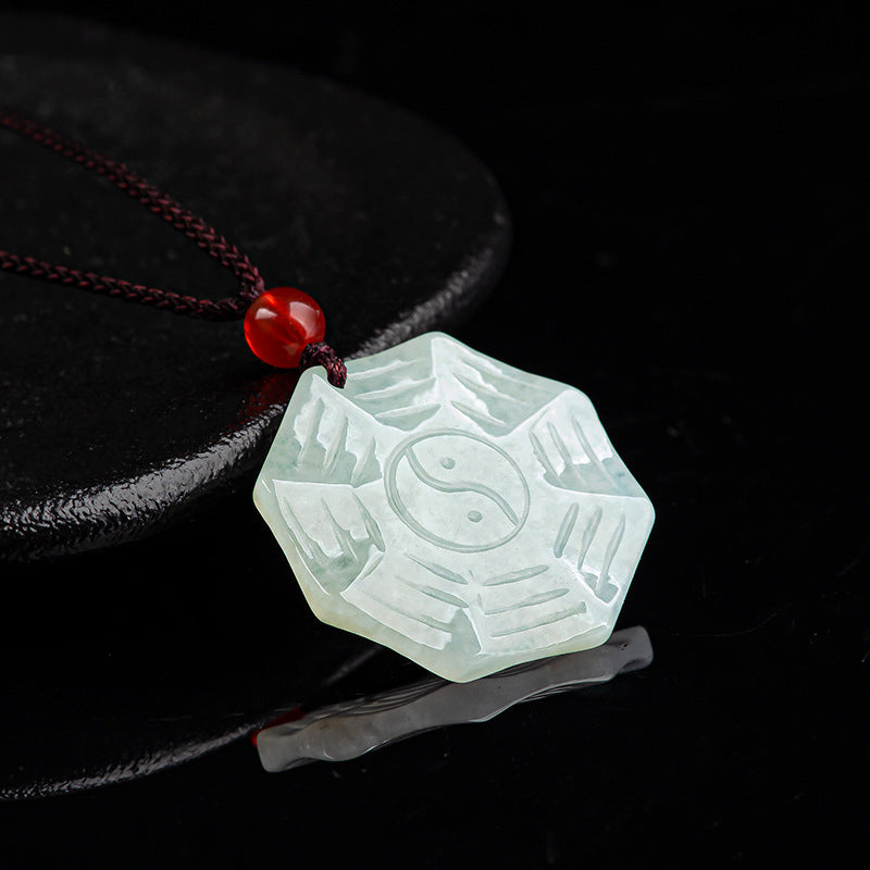 Mythstone Natural Jade Bagua Yin Yang Luck Necklace Pendant