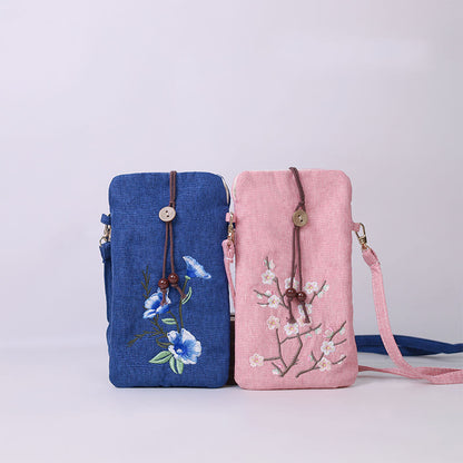 Mythstone Small Embroidered Flowers Crossbody Bag Shoulder Bag Cellphone Bag 11*20cm