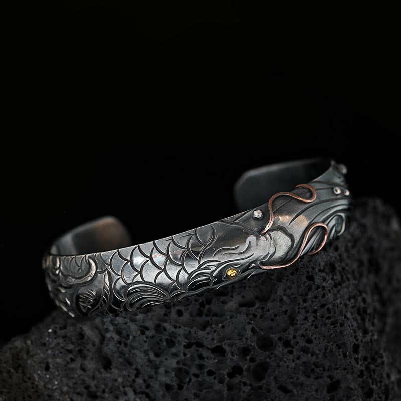 Mythstone 999 Sterling Silver 990 Gold Koi Fish Luck Wealth Success Bracelet Bangle