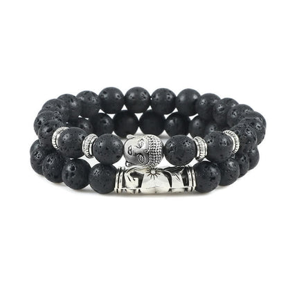 Mythstone 2Pcs Natural Crystal Agate Buddha Protection Bracelet