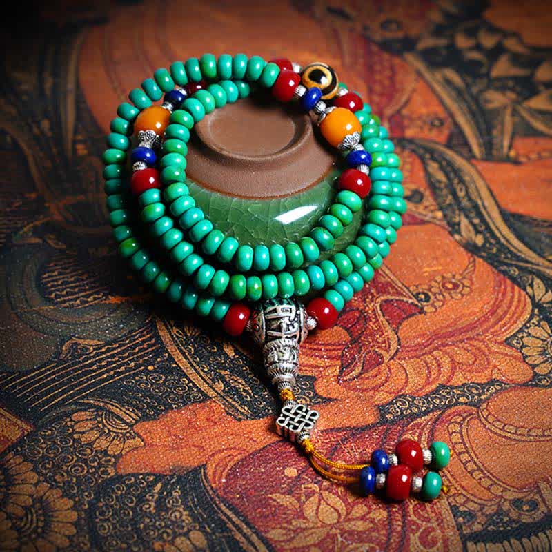 Mythstone 108 Mala Beads Tibetan Turquoise Dzi Bead Protection Bracelet