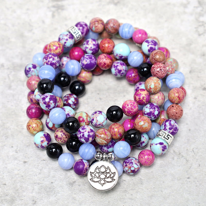 MythStone Natural Purple Miano Real Stone Lotus Mala