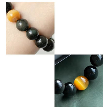 Pulsera de amor positivo con obsidiana arcoíris y ojo de tigre natural Mythstone