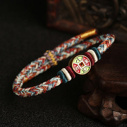 Mythstone Colorful Rope Wealth Comes From All Directions Handmade Eight Thread Peace Knot Luck Bracelet