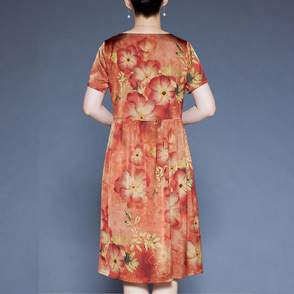 Mythstone Flowers Leaves Short Sleeve Midi Dress With Pockets