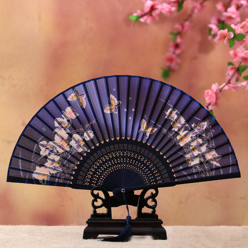 Mythstone Cherry Blossom Lily Butterfly Bamboo Handheld Bamboo Folding Fan 21cm