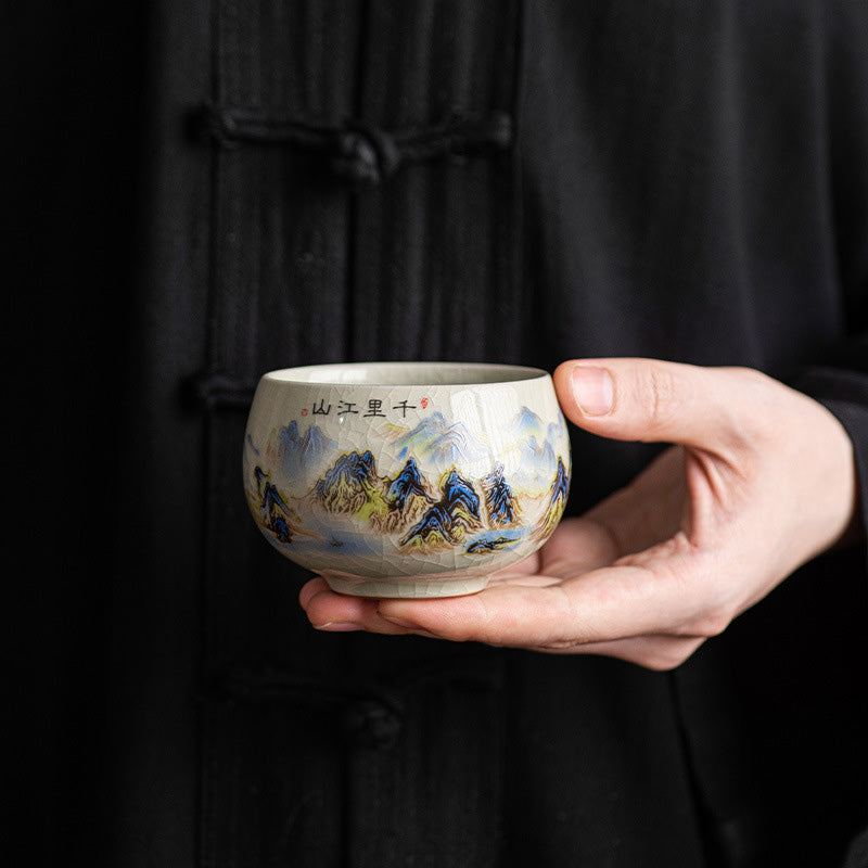 Mythstone A Panorama of Rivers and Mountains Ceramic Teacup Kung Fu Tea Cup 150ml