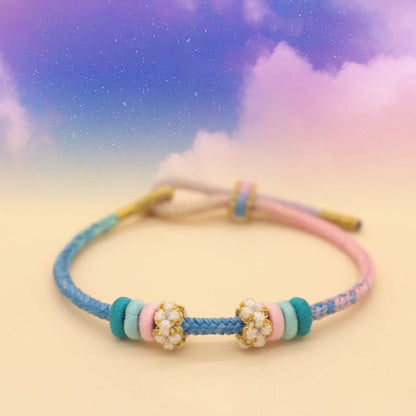 Pulsera trenzada de cuerda de la suerte con nudo de la paz y flor de durazno de ocho hilos hecha a mano de Mythstone 