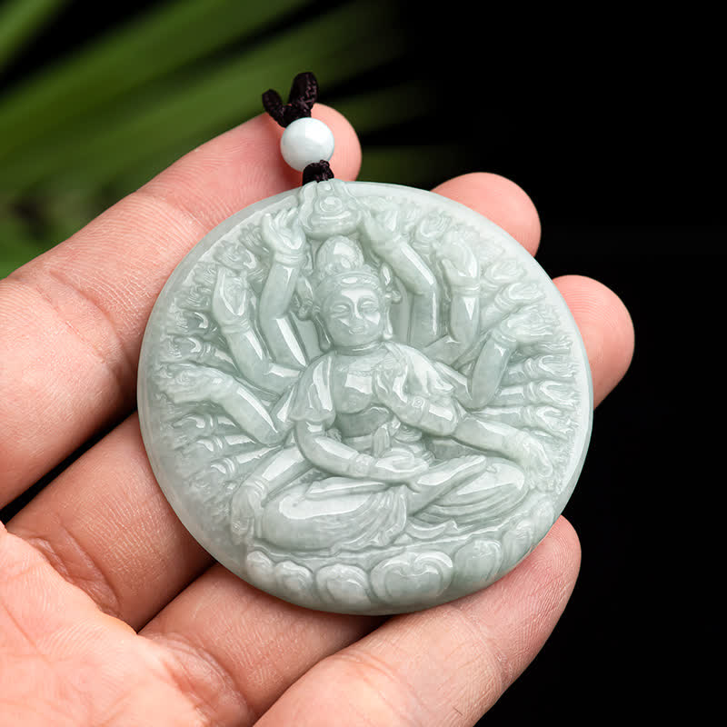 Mythstone Thousand-Hand Kwan Yin Avalokitesvara Jade Blessing String Necklace Pendant