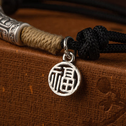 Mythstone 999 Sterling Silver Tibet Handmade Om Mani Padme Hum Fu Character TopRank Character Luck Braided Bracelet