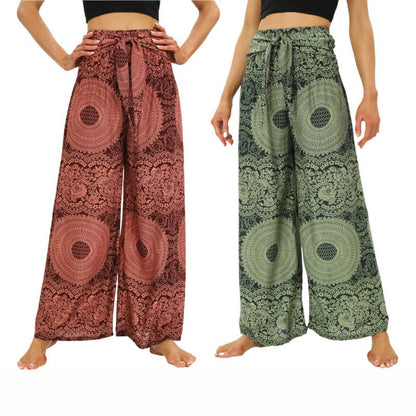 Mythstone Boho Lace-up Wide Leg Pants Women's Yoga Pants