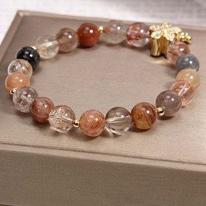 MythStone Multicolored Rutilated Quartz Citrine Wealth Protection Flower Bracelet