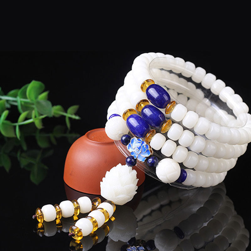 Mythstone White Bodhi Seed Mala 108 Beads Luck Bracelet