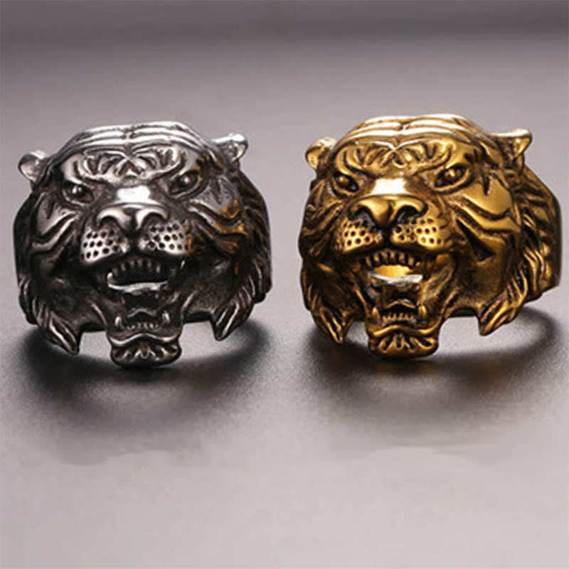 Mythstone Men's Animal Tiger Head Titanium Steel Balance Calm Punk Rock Biker Ring