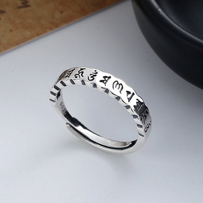 Mythstone 925 Sterling Silver Six True Words Calm Wisdom Ring