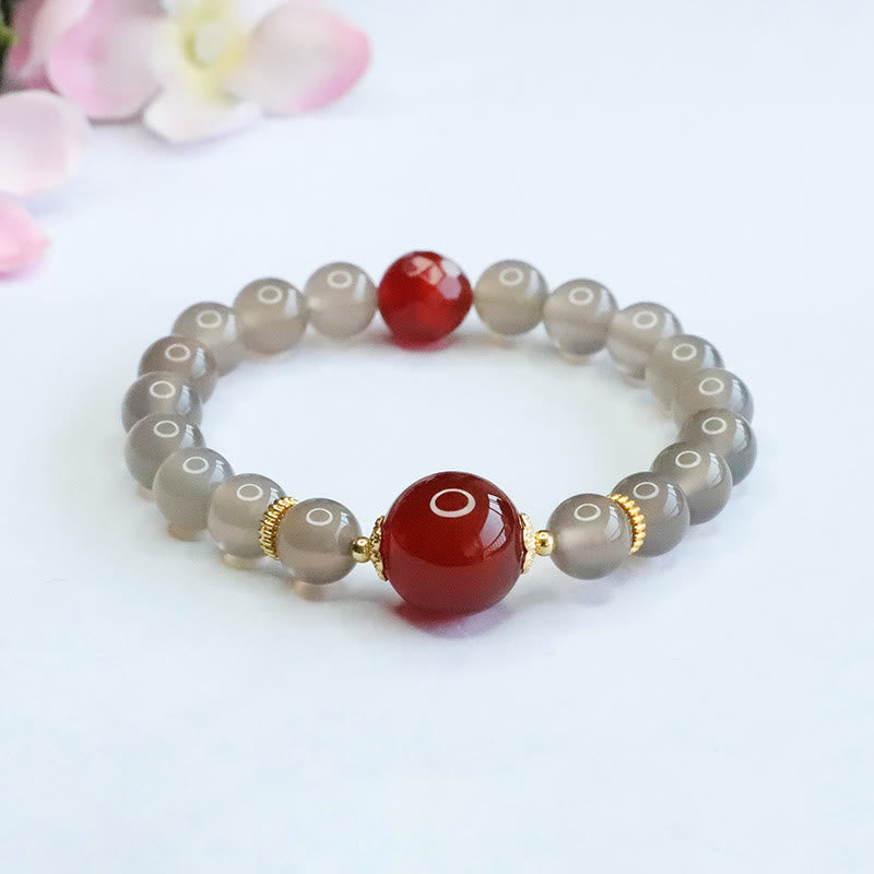 Mythstone Natural Gray Chalcedony Red Agate Harmony Bracelet