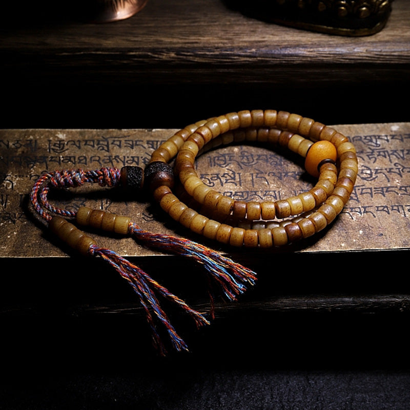 Mythstone Tibet 108 Mala Beads Yak Bone Amber Balance Bracelet