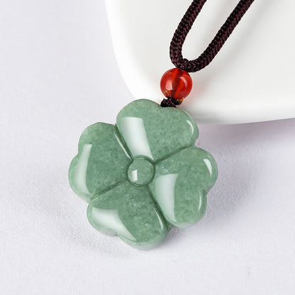 Mytthstone Natural Lucky Four Leaf Clover Jade Prosperity Necklace Pendant