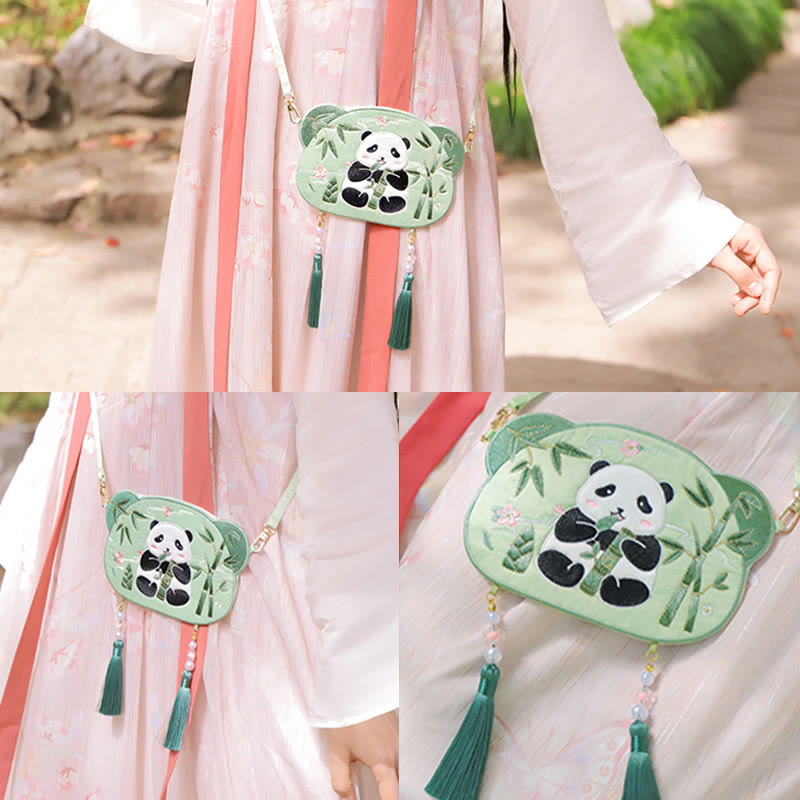 Mythstone Embroidery Lucky Panda Cat Shiba Inu Deer Rabbit Fox Flower Cute Animal Hanfu Bag Crossbody Bag Shoulder Bag