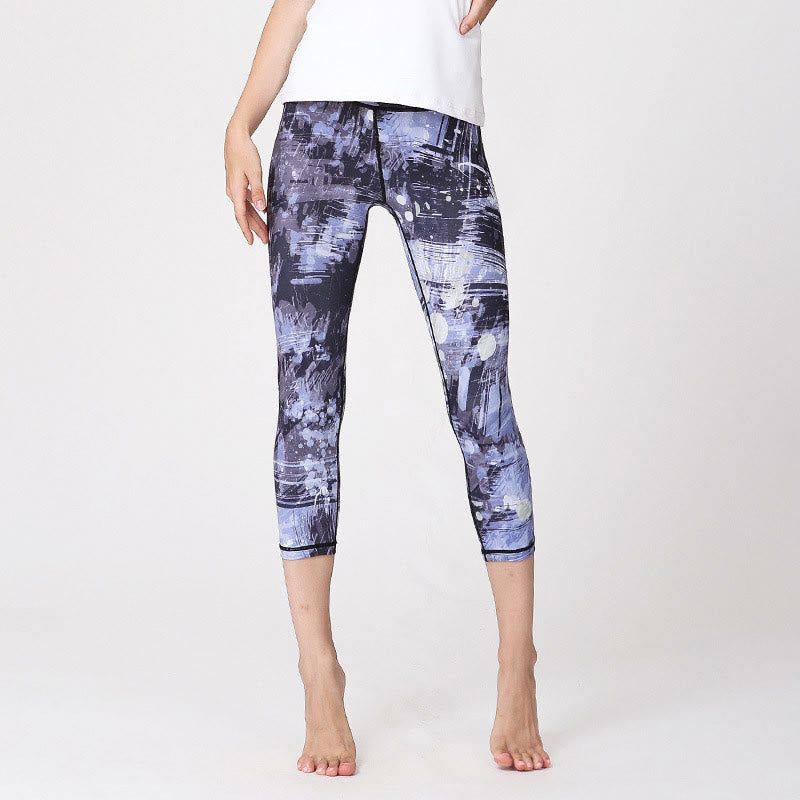 Mythstone Cherry Blossoms Sakura Lines Print Sports Yoga Cropped Leggings Women's Yoga Capri Pants