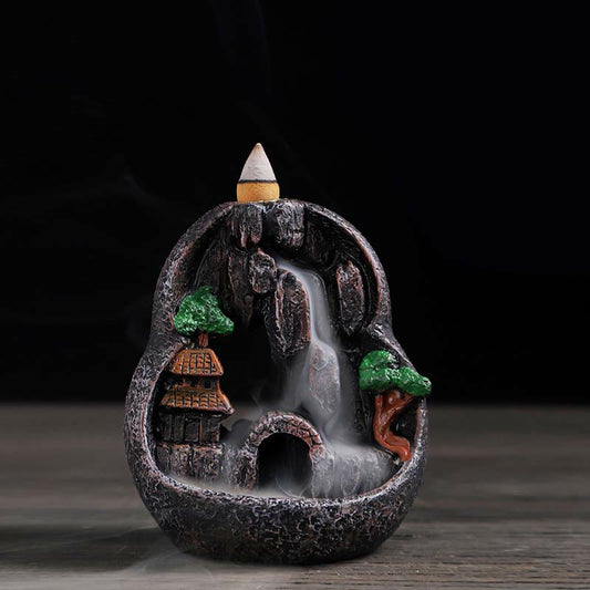 Mythstone Mountain Bridges Pattern Meditation Resin Backflow Incense Burner