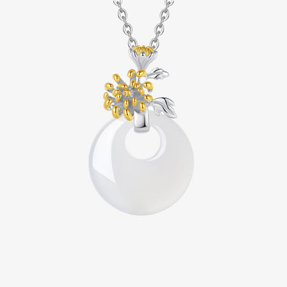 Mythstone 925 Sterling Silver Round Chalcedony Twelve Months Flower Harmony Necklace Pendant