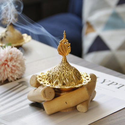 Mythstone Gold Alloy Healing Mini Incense Burner With Wooden Coaster Home Decor