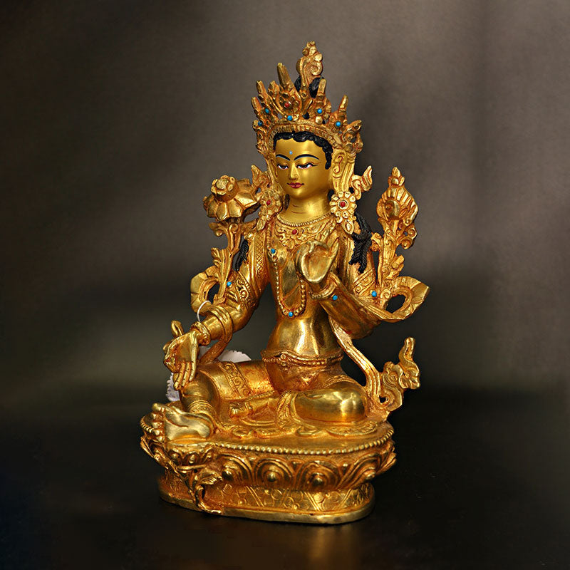 Mythstone Bodhisattva Tara Chenrezig Four-armed Avalokitesvara Protection Copper Gold Plated Statue Decoration