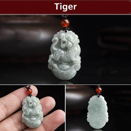 Mythstone Natural Jade 12 Chinese Zodiac Sucess Pendant Necklace