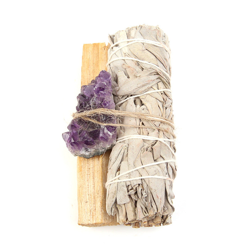 Mythstone Natural Palo Santo Amatista Verde Aventurina Cristal Salvia Blanca Purificación Juego de Altar Suministros Espirituales