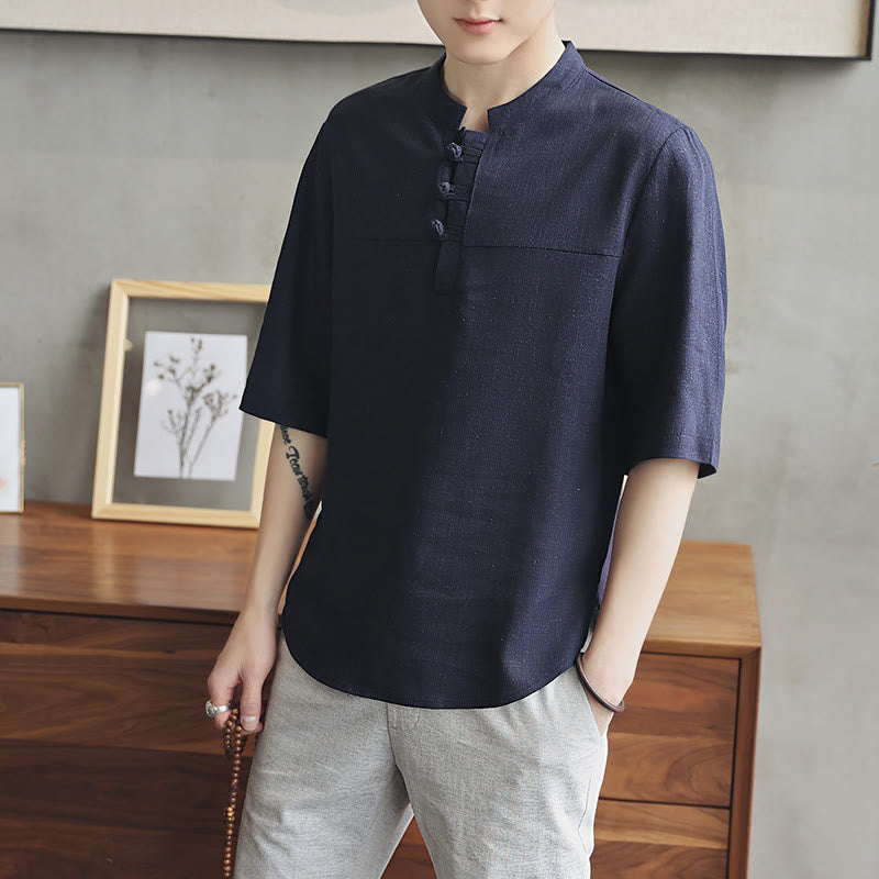 Mythstone Casual Half Sleeve Shirt Cotton Linen Men Clothing