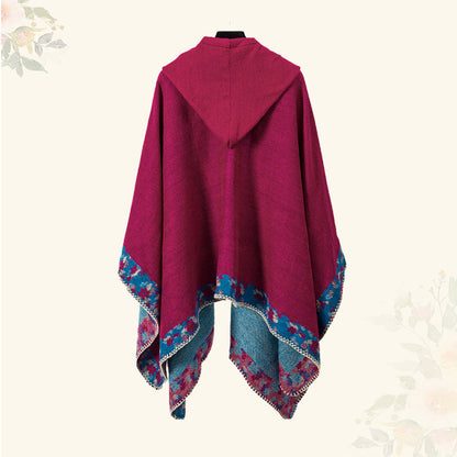 Mythstone Tibetan Shawl Border Small Floral Flower Hooded Cloak Winter Cozy Travel Scarf Wrap