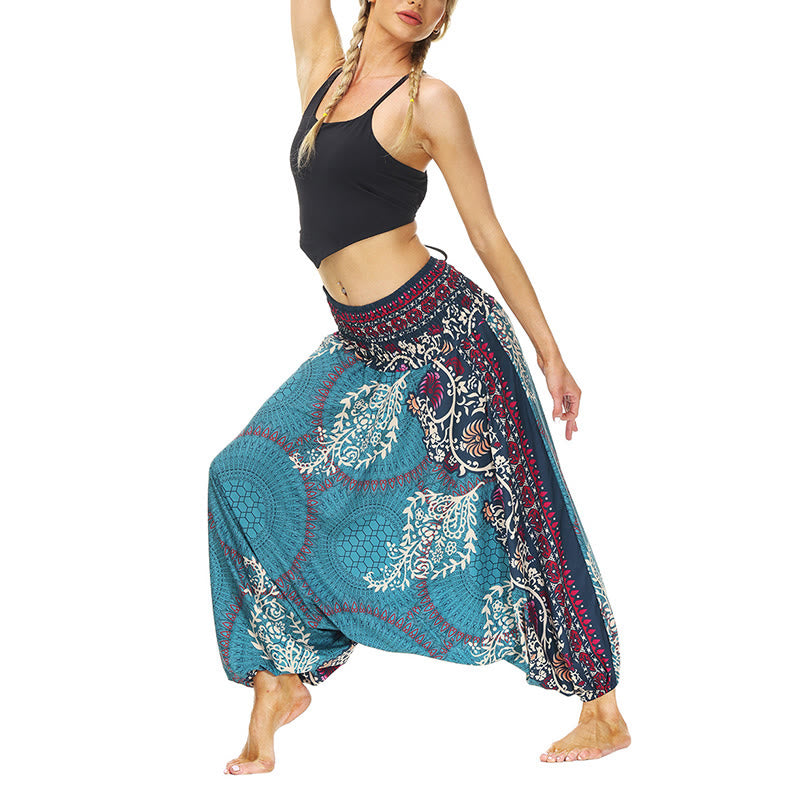 Mythstone Boho Loose Geometric Floral Vine Pattern Harem Trousers Women's Yoga Pants