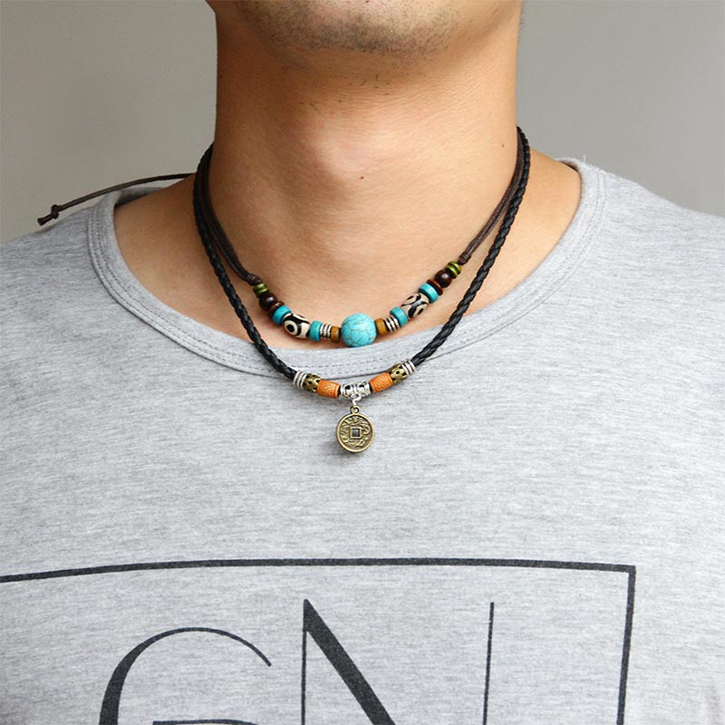 Mythstone Turquoise Dzi Bead Protection Necklace