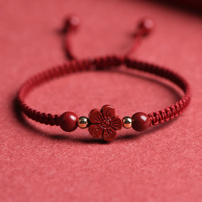 Mythstone Four Leaf Clover Five-petal Flower Cinnabar Blessing Red String Bracelet