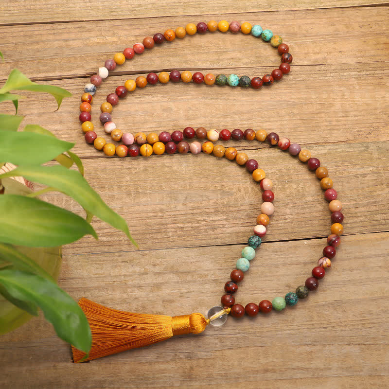 Mythstone 108 Mala Beads Mookaite Emotional Growth Bracelet Tassel Necklace Pendant