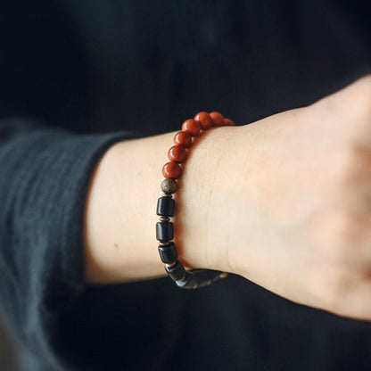 Mythstone Ebony Wood Red Jasper Moss Agate Crystal Copper Peace Couple Bracelet