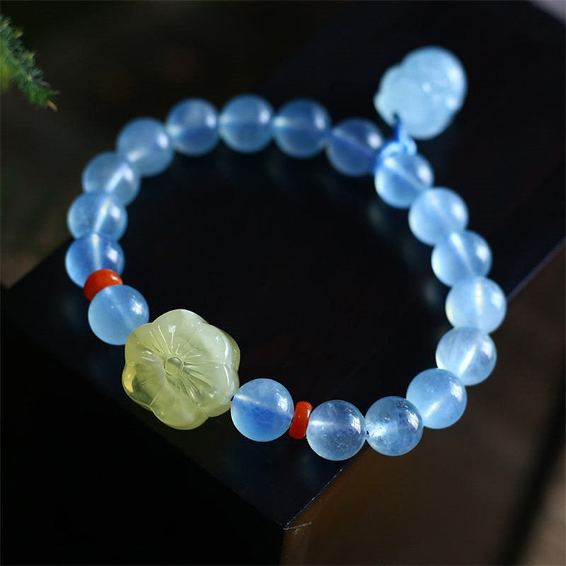 Mythstone Natural Aquamarine Amber Pixiu Peace Healing Charm Bracelet