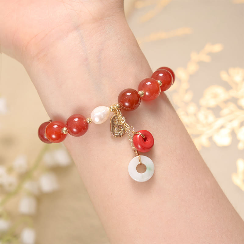 Mythstone Jade Red Agate Peace Buckle Charm Confidence Bracelet