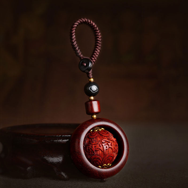 Mythstone Tibetan Small Leaf Red Sandalwood Ebony Luck Protection Rotation Decoration